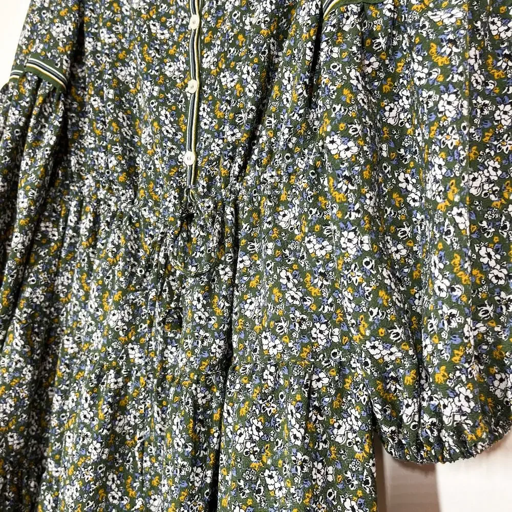 Max Studio Tiered Floral Long Sleeves‎ Dress Sz XS Relaxed Fit Green Multicolor